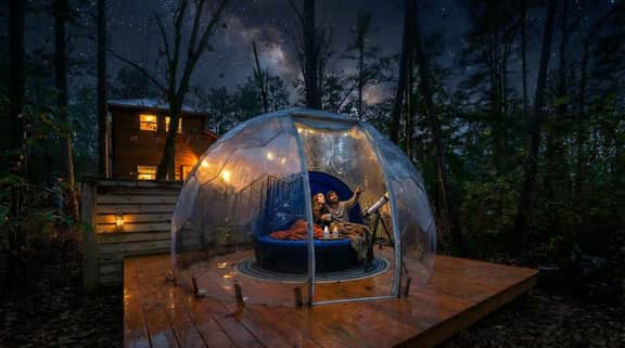 Retro Retreat: Stargazing Dome, Sauna & Hot Tub