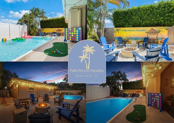 7 Min to Beach ~ Pool, BBQ & Games Getaway